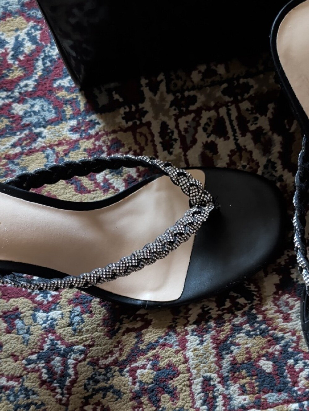 bebe Black Braided Rhinestone Heels - Picture 3 of 3